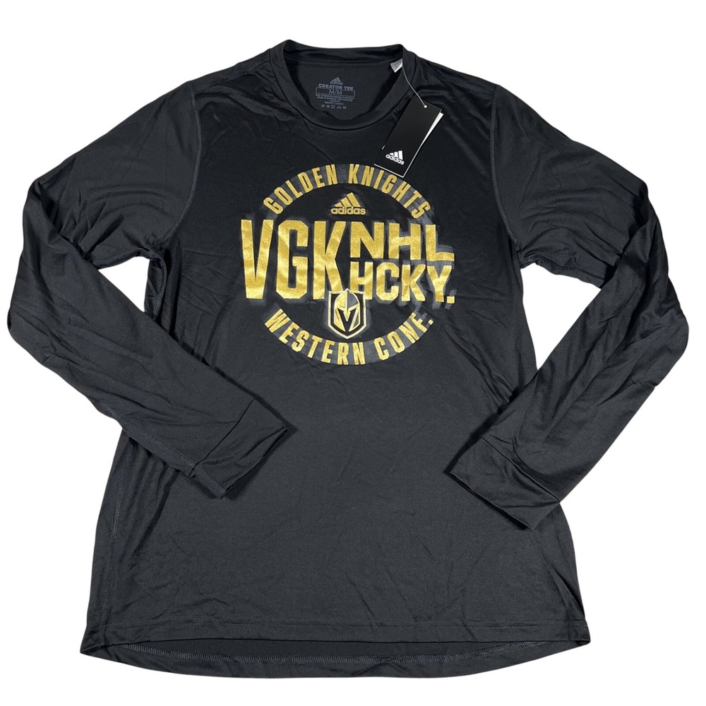 Adidas Vegas Golden Knights NHL Long Sleeve Creator Tee Black Gold Mens Medium